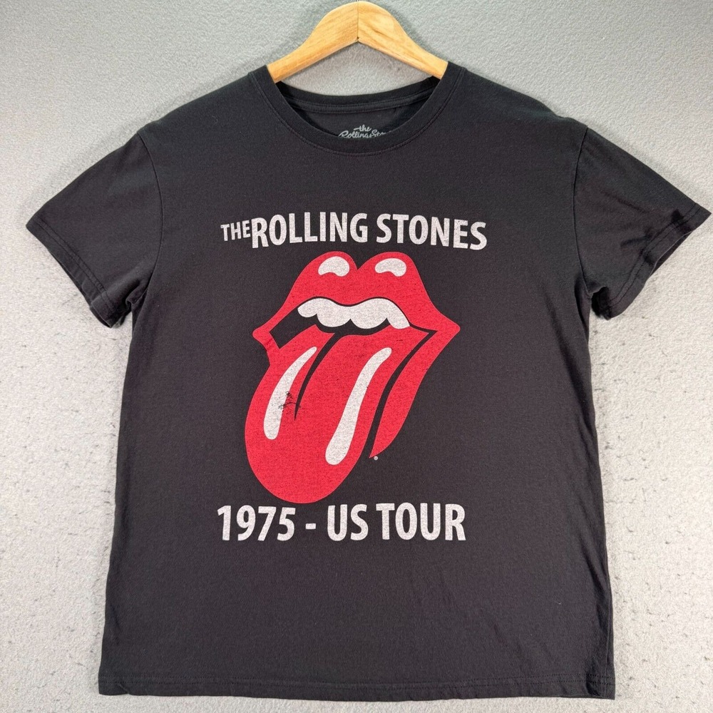the Rolling Stones Black Short-Sleeve Tee with Red Tongue Graphic